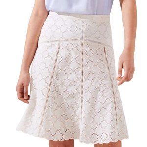 100% Cotton Eyelet Skirt NEW 12 Knee Length Ivory Cream Scalloped Broderie Lace